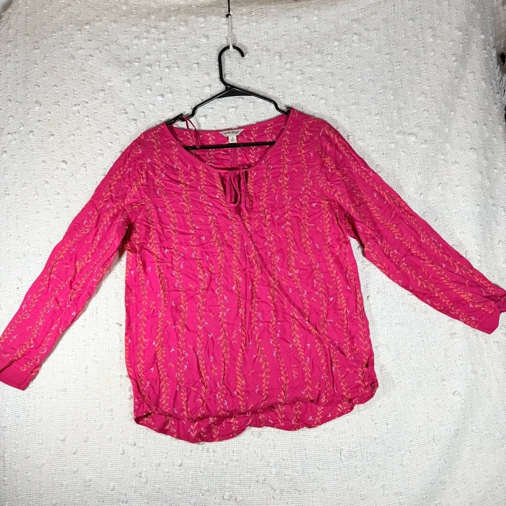 Lucky Brand Top Small Burgundy Wrap-Front Tie Neck Long Sleeve‎ Bohemian